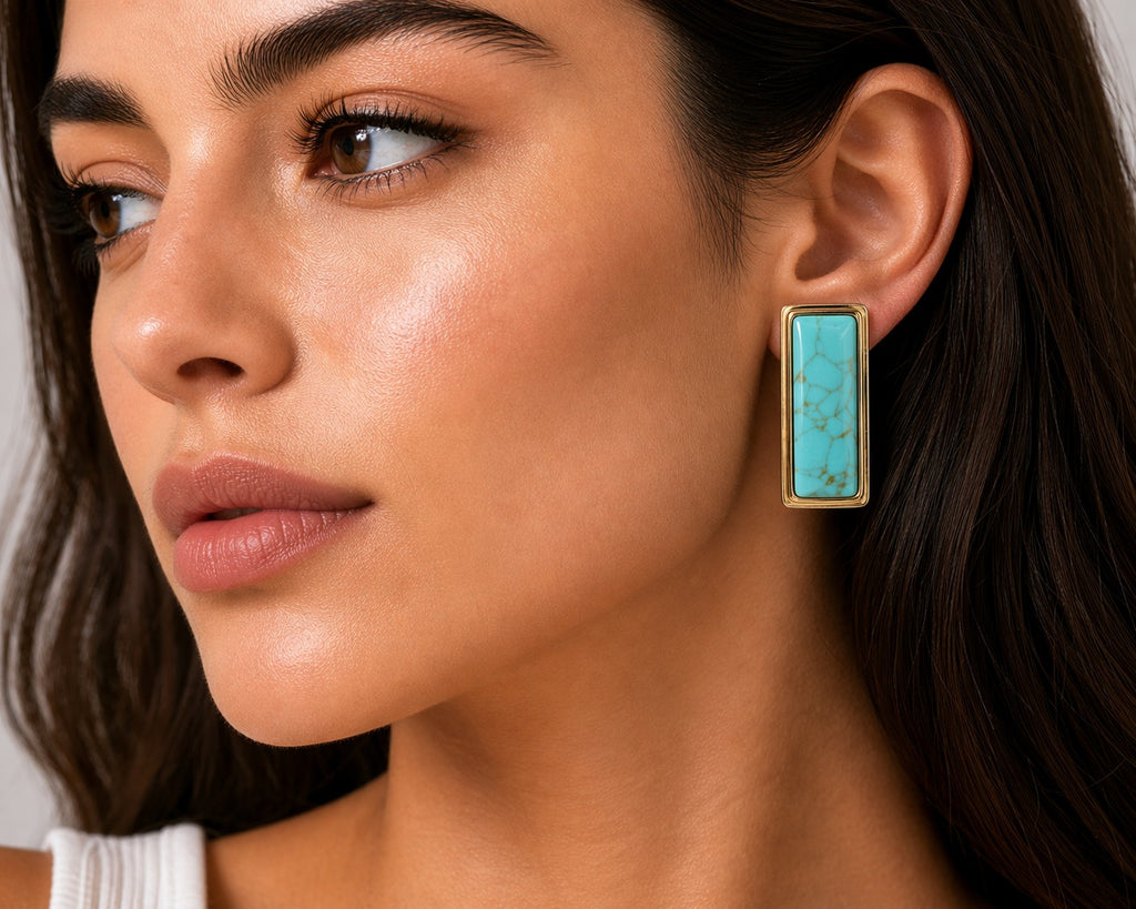 Bo Earrings Large Yellow Gold Turquoise