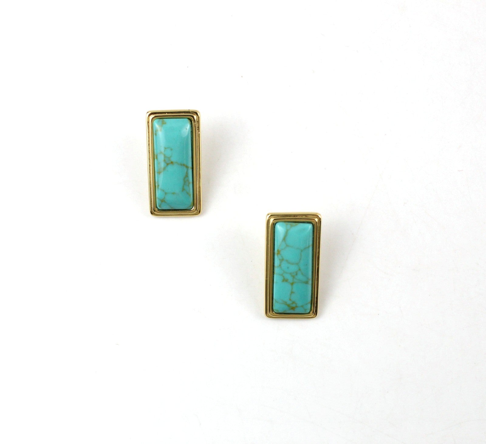 Bo Earrings Large Yellow Gold Turquoise