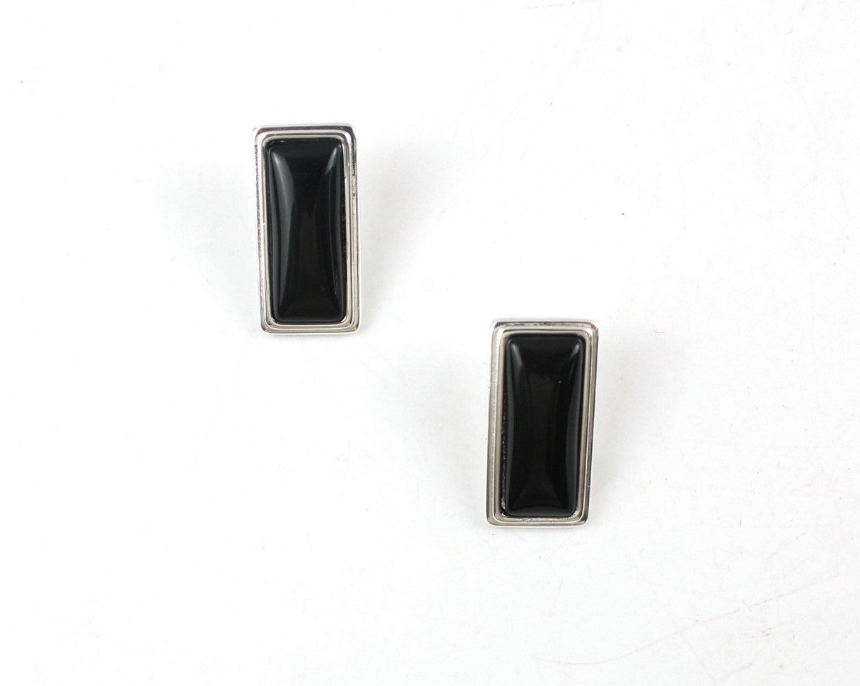 Bo Earrings Small Silver Onyx