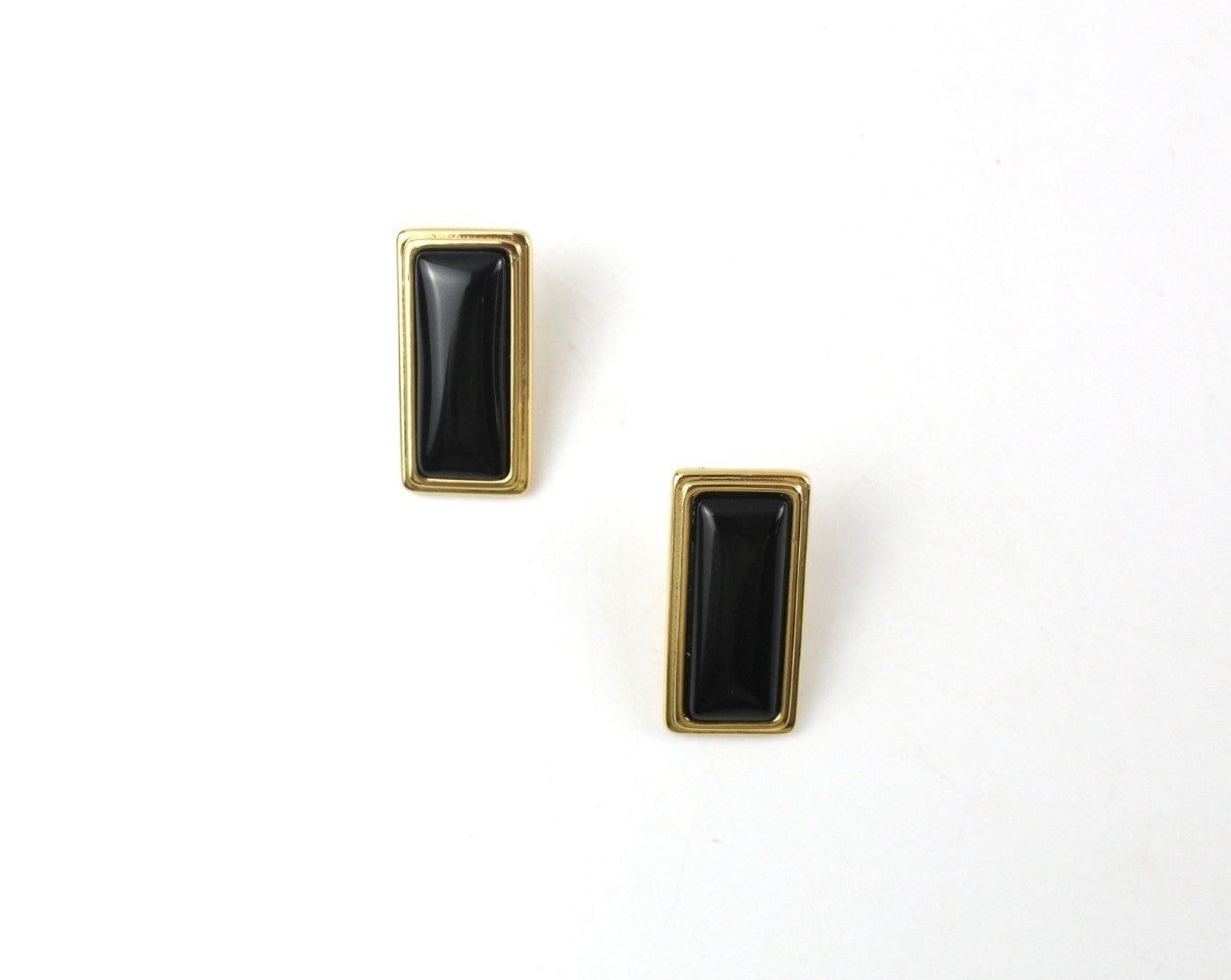 Bo Earrings Small Yellow Gold Onyx