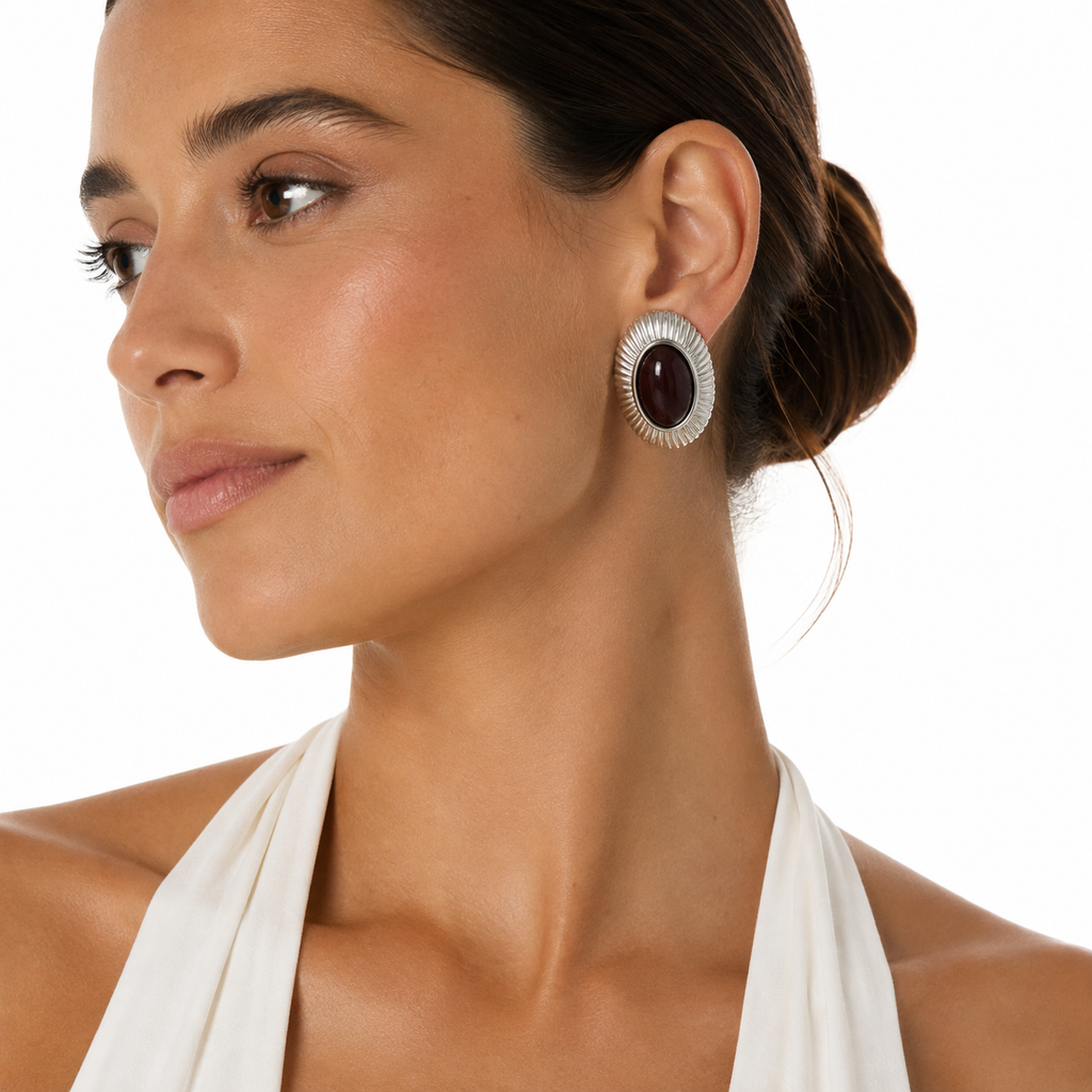 SCARLETT EARRINGS SILVER BORDEAUX