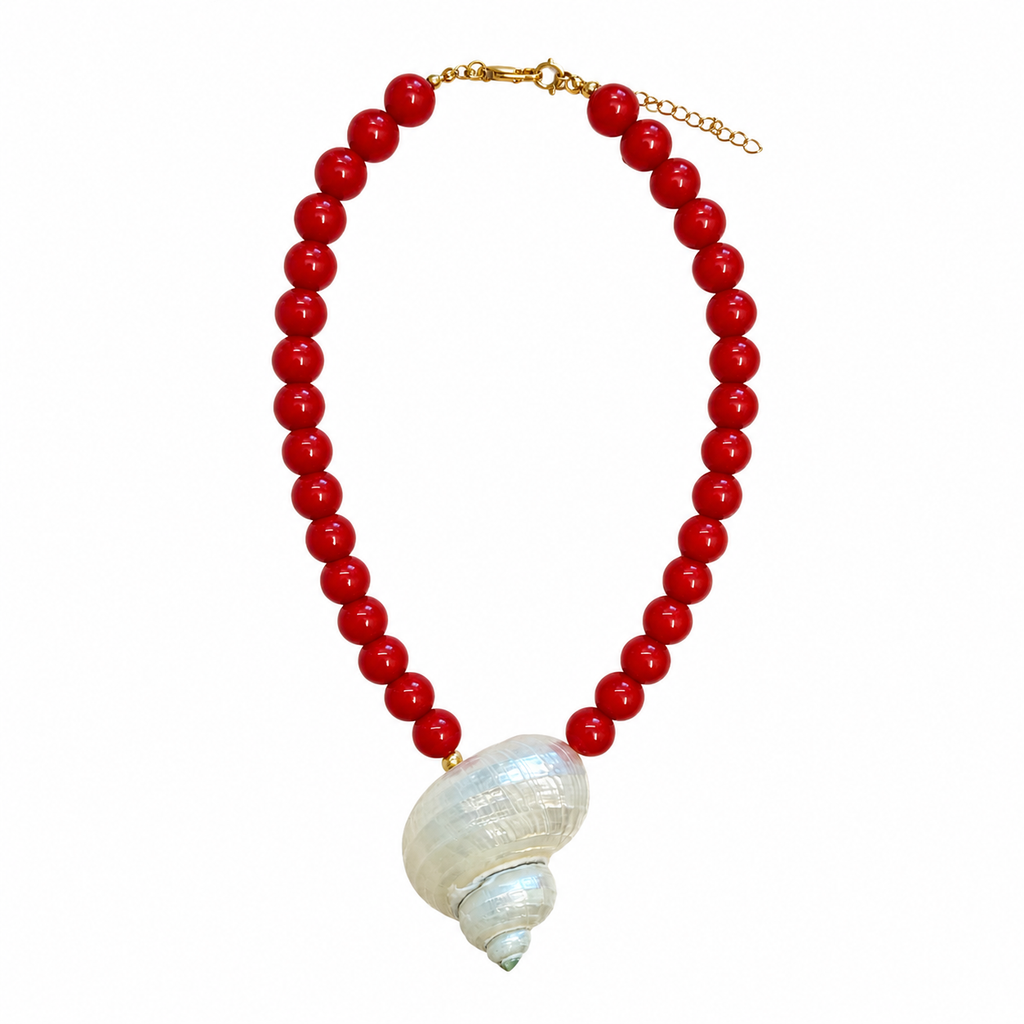 Shell Beaded Necklace Red