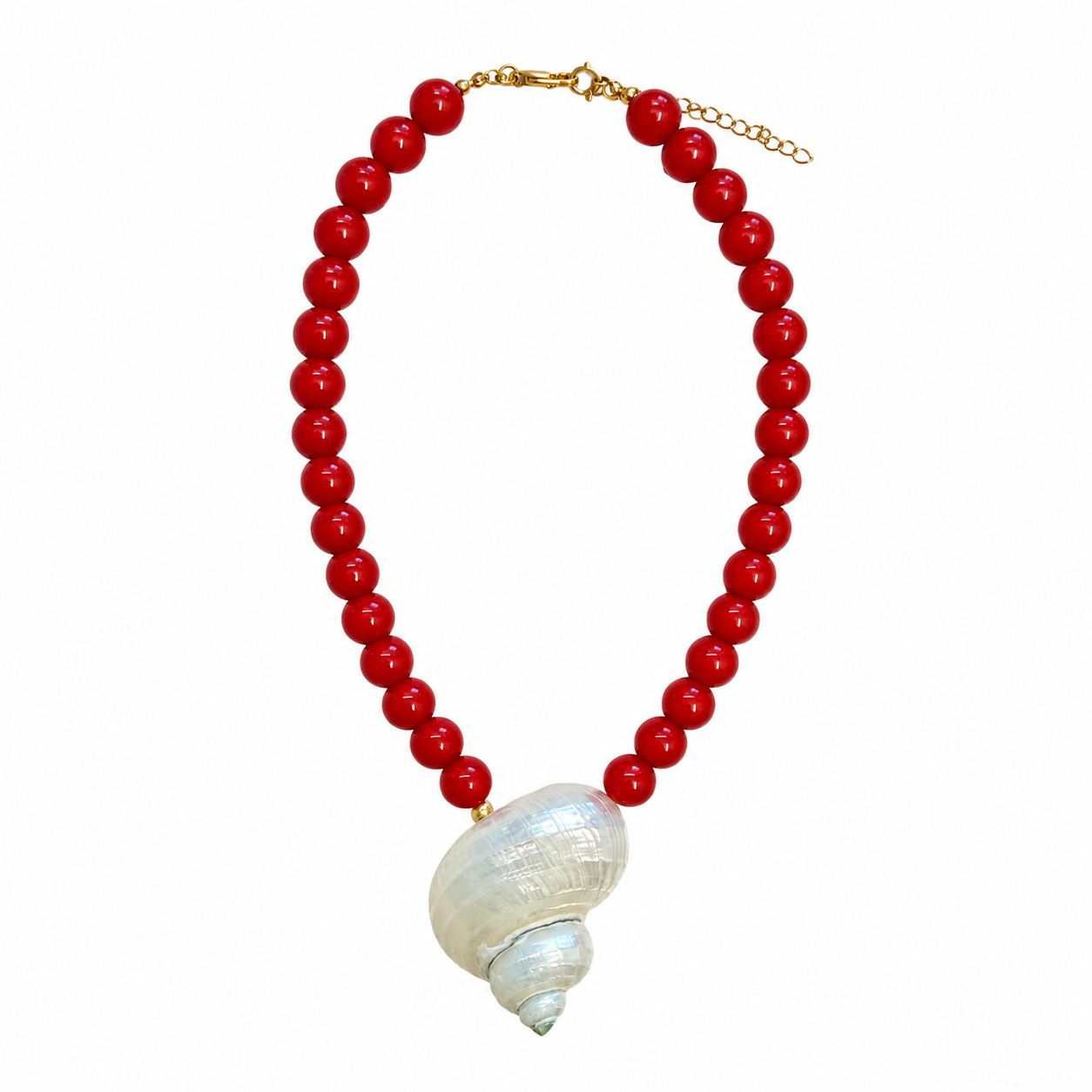 Shell Beaded Necklace Red